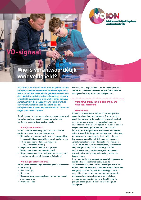 VO-signaal: Wie is verantwoordelijk  voor veiligheid?