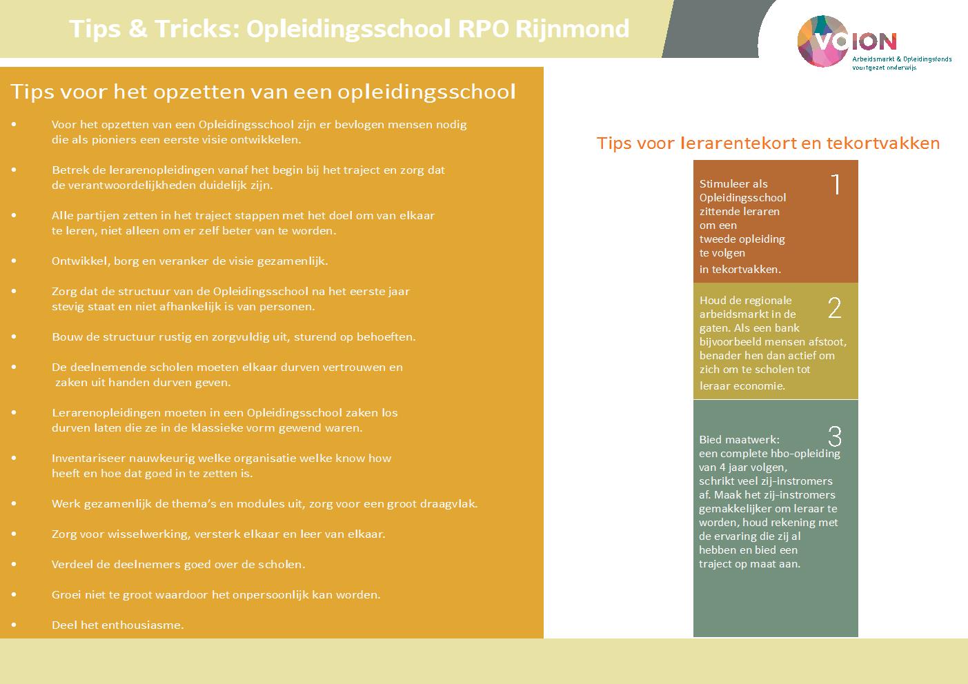 Tips Opleidingsschool RPO Rijnmond - Tips voor het opzetten van een opleidingsschool